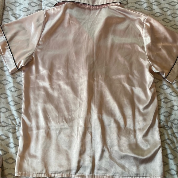 Light Pink Silky Smooth Pajamas with Black Piping, Button Down Top - Picture 7 of 8